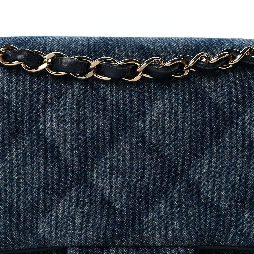 Printed Denim Quilted Medium Double Flap Light Blue wholesalehk.shop
