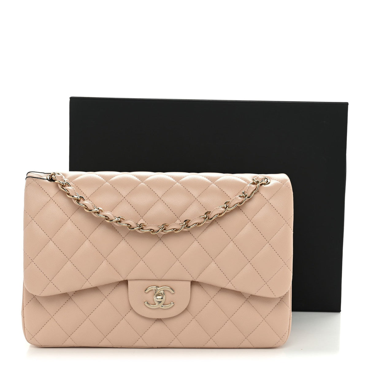 Caviar Quilted Jumbo Double Flap Light Beige wholesalehk.shop