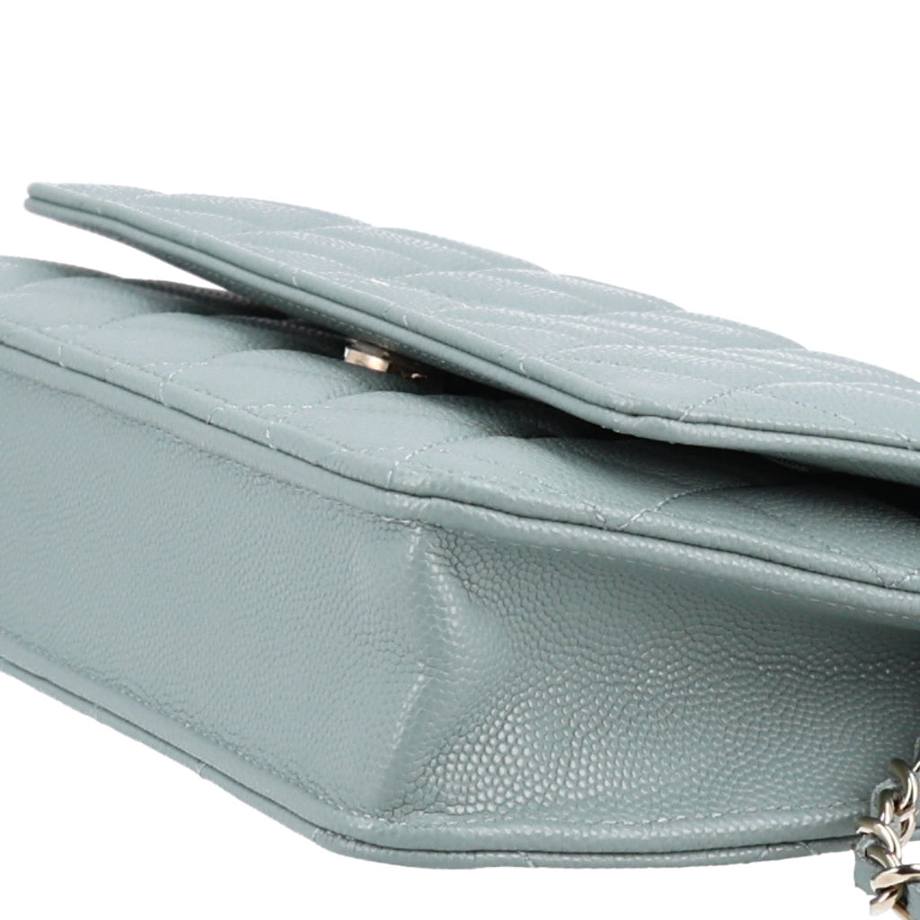 Caviar Quilted Wallet on Chain WOC Grey wholesalehk.shop