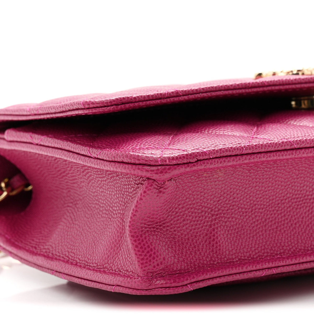 Caviar Quilted Chain Embossed CC Wallet On Chain WOC Fuchsia wholesalehk.shop