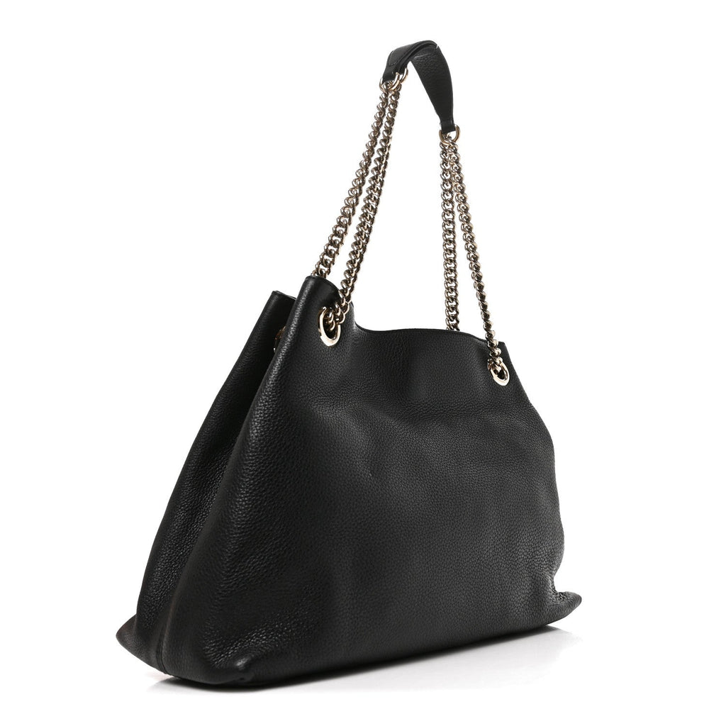 Pebbled Calfskin Medium Soho Chain Shoulder Bag Black wholesalehk.shop