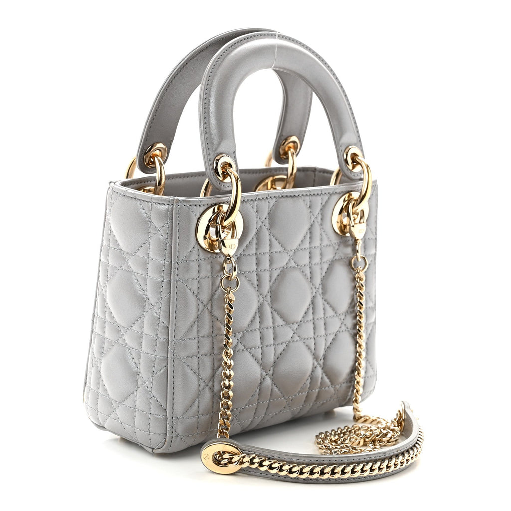 Lambskin Cannage Mini Lady Dior Gray Opaline Gray Opaline wholesalehk.shop