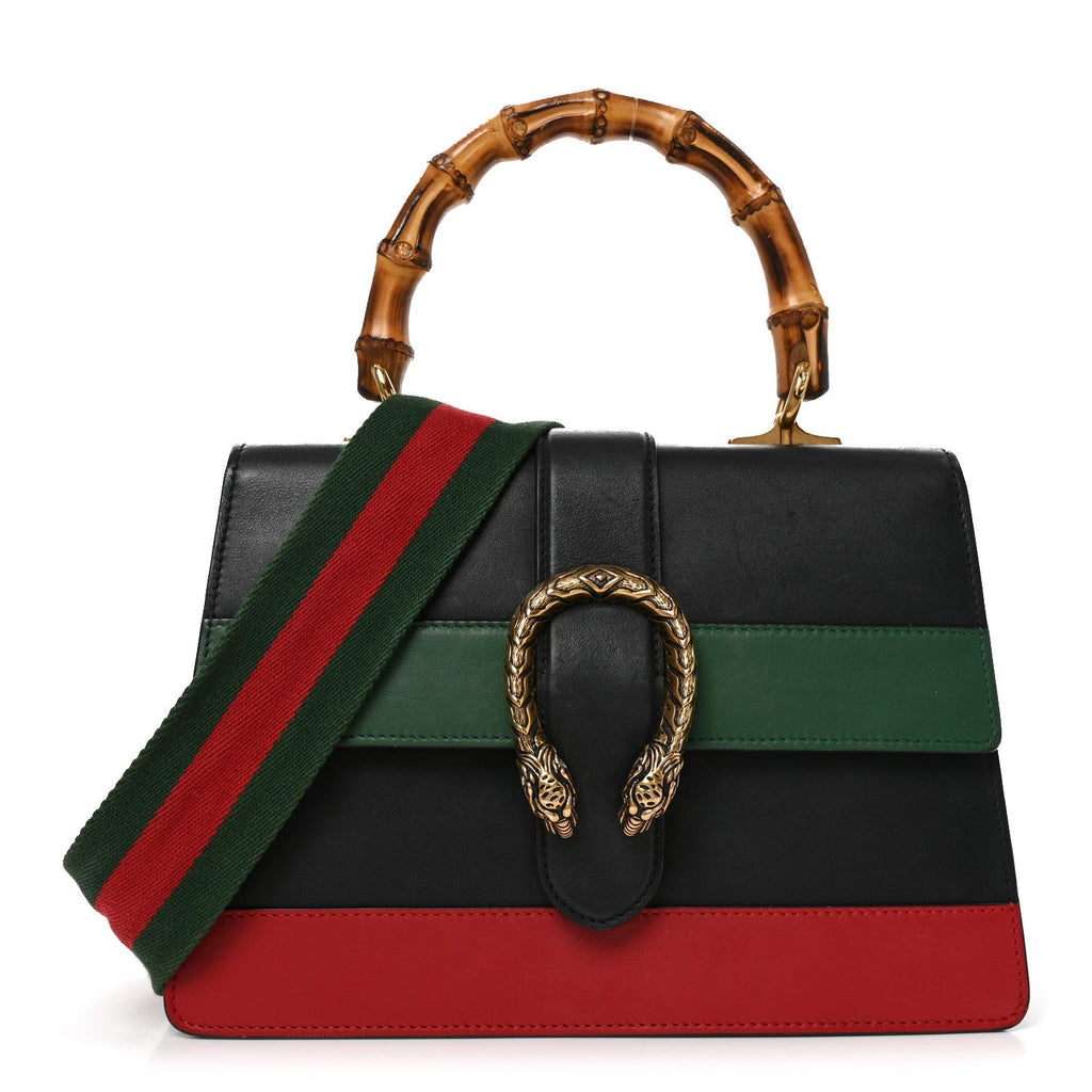 Moon Calfskin Bamboo Web Medium Dionysus Top Handle Bag Black Bright Evergreen Hibiscus Red wholesalehk.shop