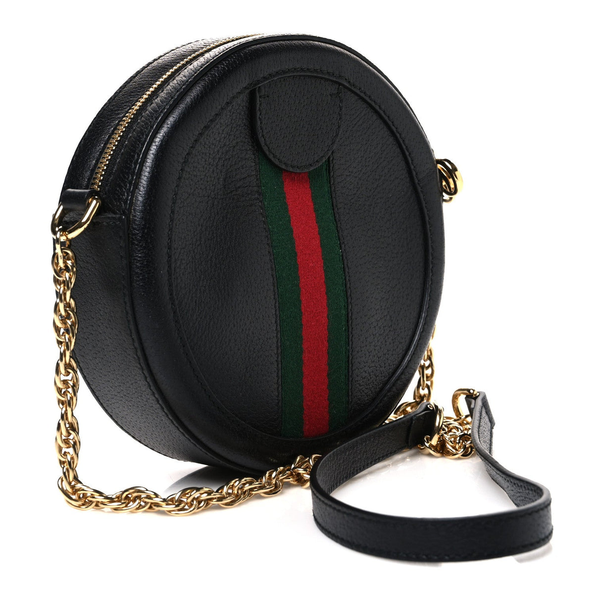 Grained Calfskin Web Mini Ophidia Round Shoulder Bag Black wholesalehk.shop