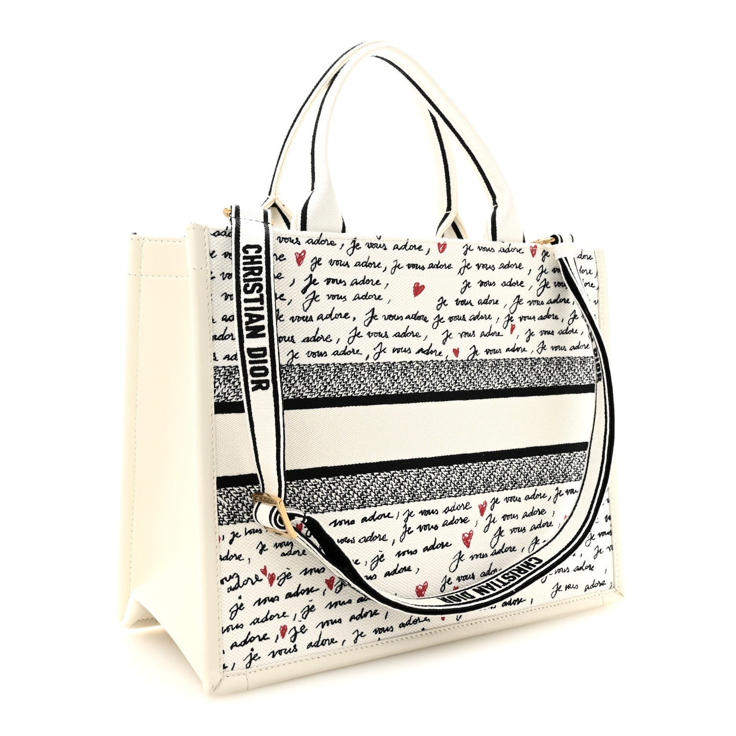 Calfskin Canvas Embroidered Medium Dioramour Je Vous Adore Book Tote With Strap White Black Red £¨ Direct shipment via from wholesalehk.shop
