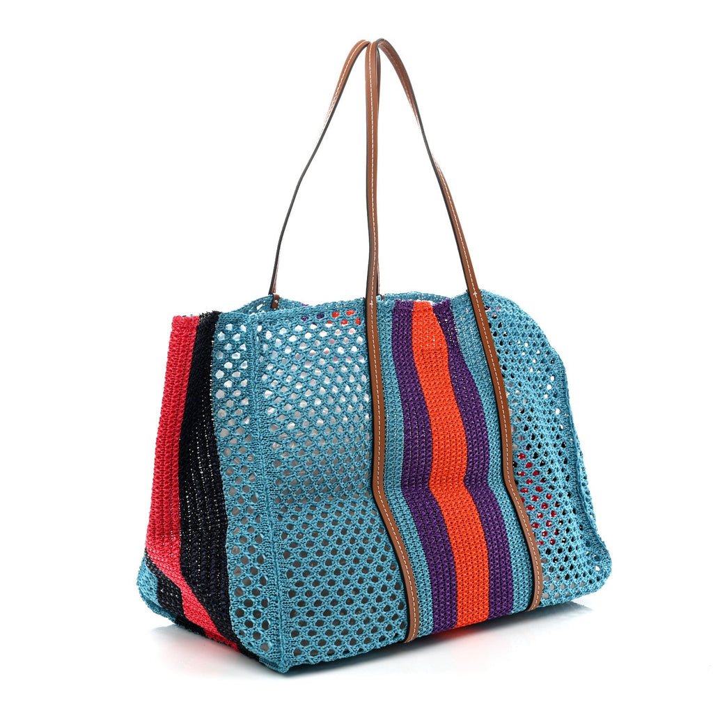 Raffia Web Woven Interlocking G Tote Blue Multicolor wholesalehk.shop