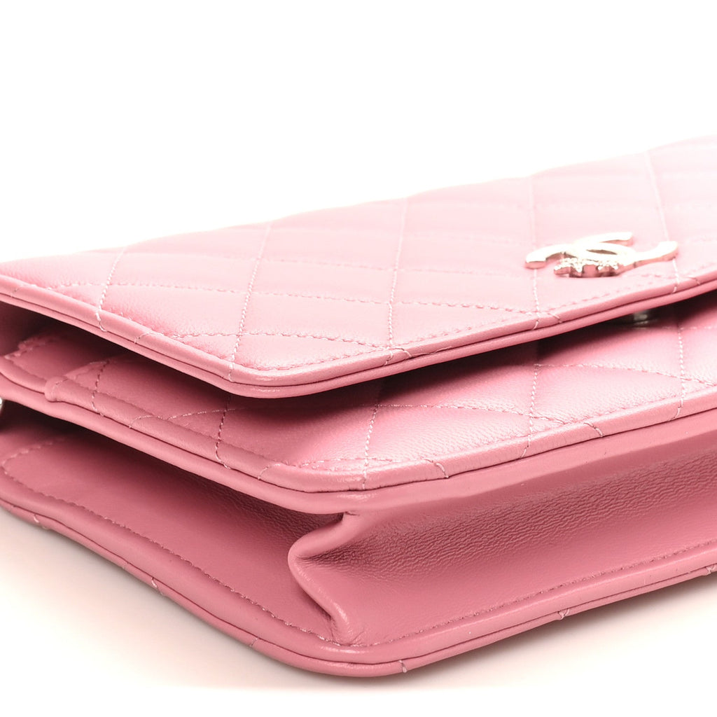 Lambskin Quilted Crystal Star Wallet On Chain WOC Pink wholesalehk.shop