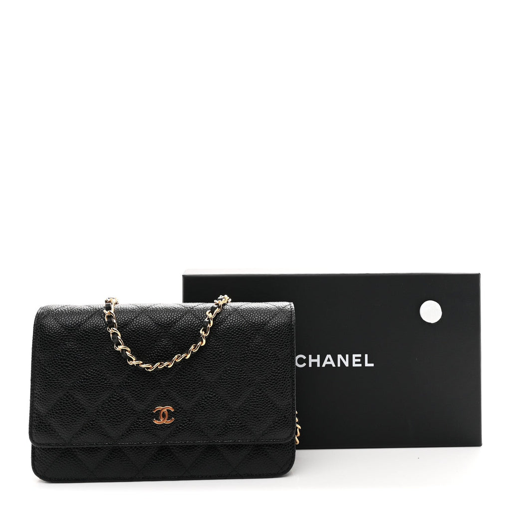 Caviar Quilted Wallet on Chain WOC Black wholesalehk.shop