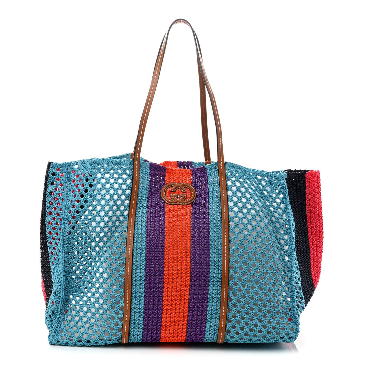 Raffia Web Woven Interlocking G Tote Blue Multicolor wholesalehk.shop