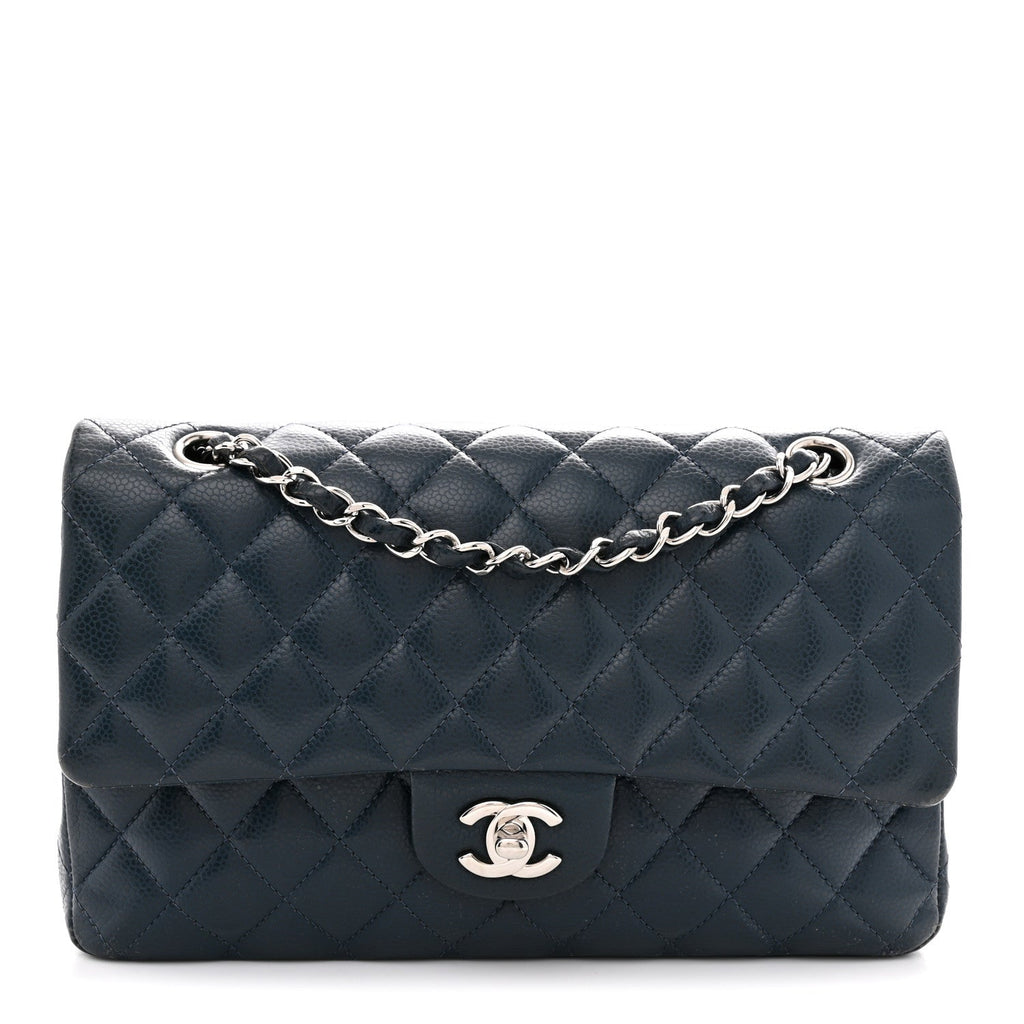 Caviar Quilted Medium Double Flap Navy wholesalehk.shop