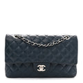 Caviar Quilted Medium Double Flap Navy wholesalehk.shop