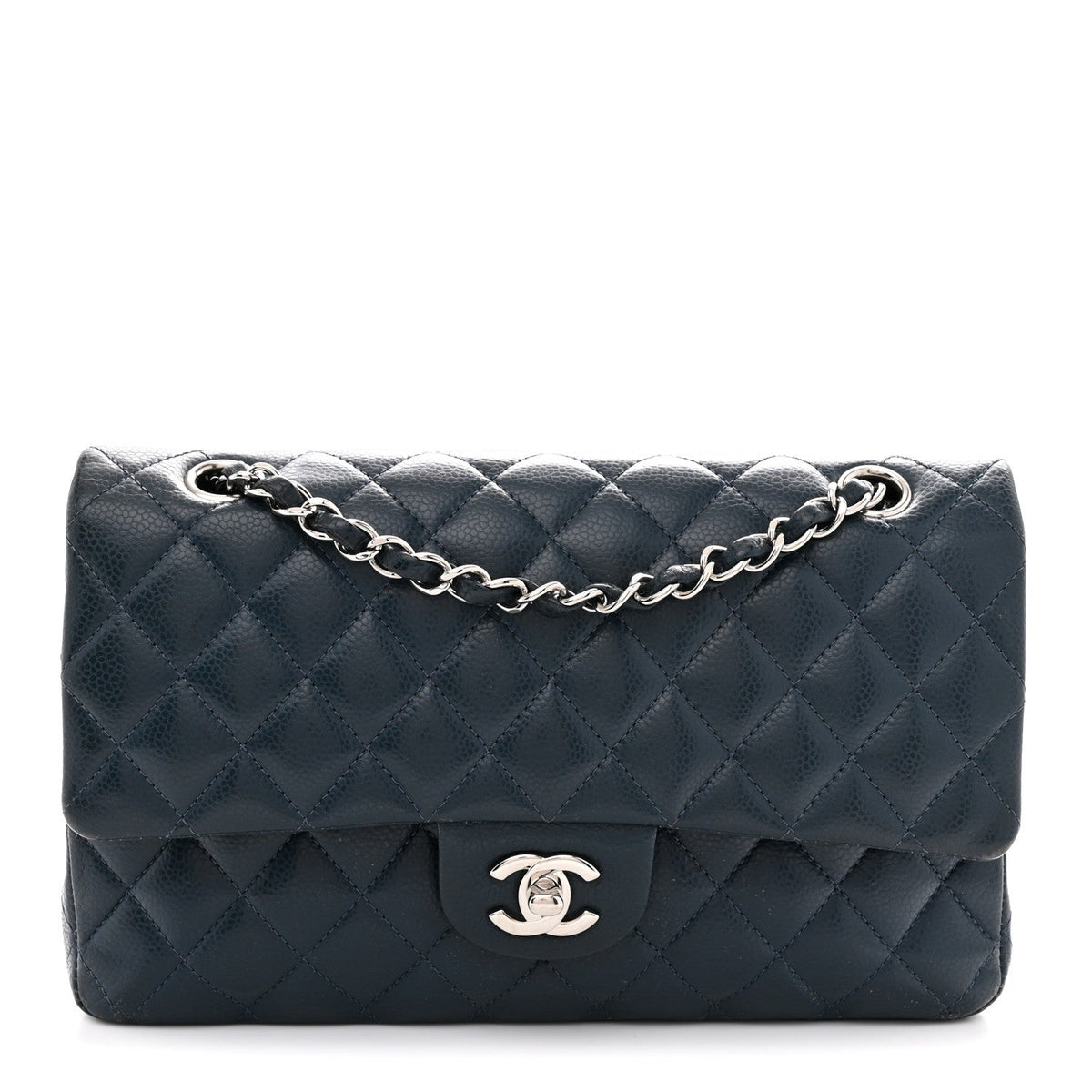 Caviar Quilted Medium Double Flap Navy wholesalehk.shop