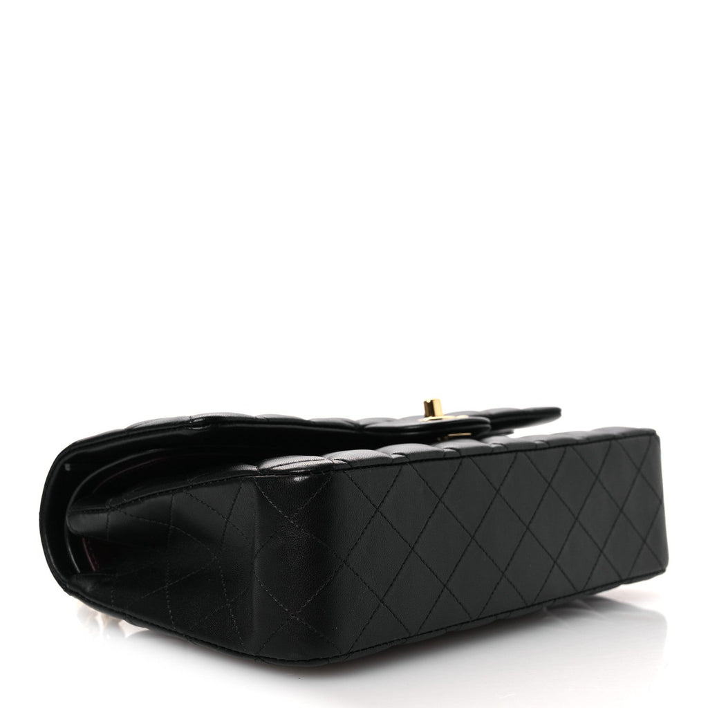 Lambskin Quilted Medium Double Flap Black wholesalehk.shop