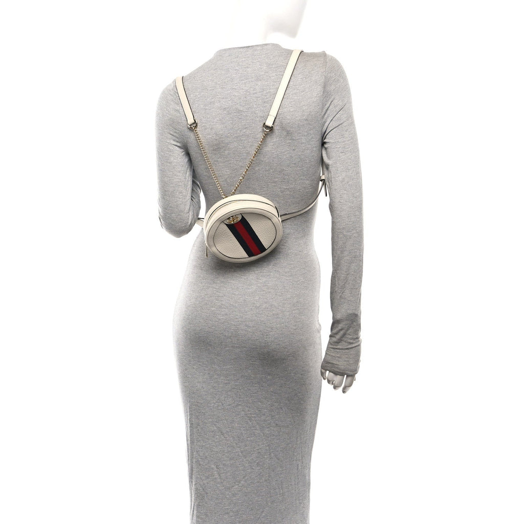 Textured Calfskin Web Mini Ophidia Round Backpack Mystic White wholesalehk.shop