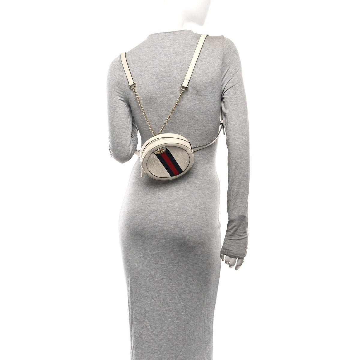 Textured Calfskin Web Mini Ophidia Round Backpack Mystic White wholesalehk.shop