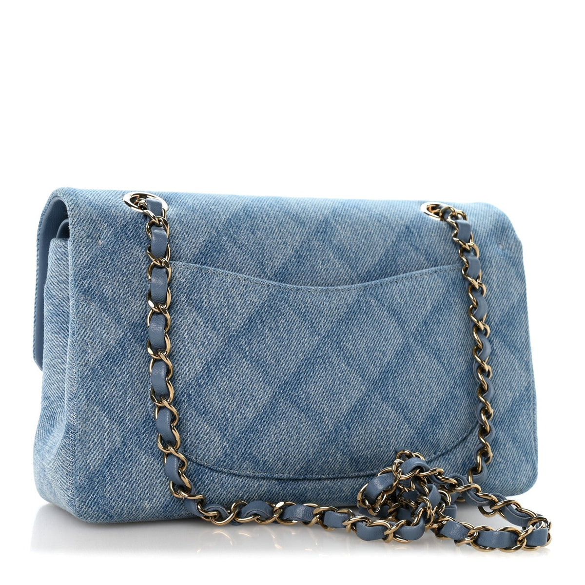 Printed Denim Quilted Small Double Flap Light Blue wholesalehk.shop