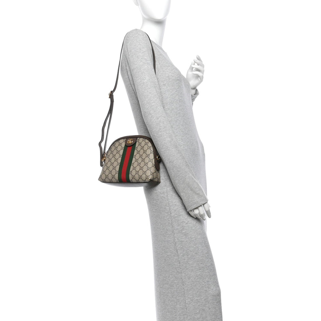 GG Supreme Monogram Textured Dollar Calfskin Web Small Ophidia Dome Shoulder Bag Beige Ebony New Acero wholesalehk.shop