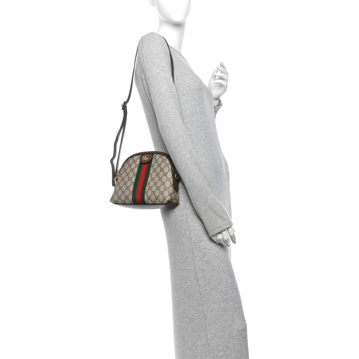 GG Supreme Monogram Textured Dollar Calfskin Web Small Ophidia Dome Shoulder Bag Beige Ebony New Acero wholesalehk.shop