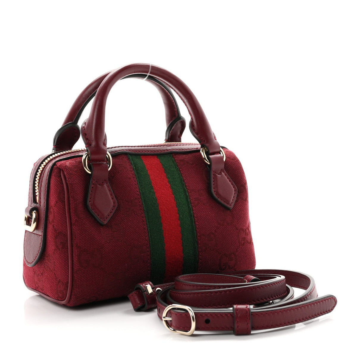 GG Supreme Monogram Textured Dollar Calfskin Web Super Mini Ophidia Top Handle Bowler Bag Rosso Ancora wholesalehk.shop