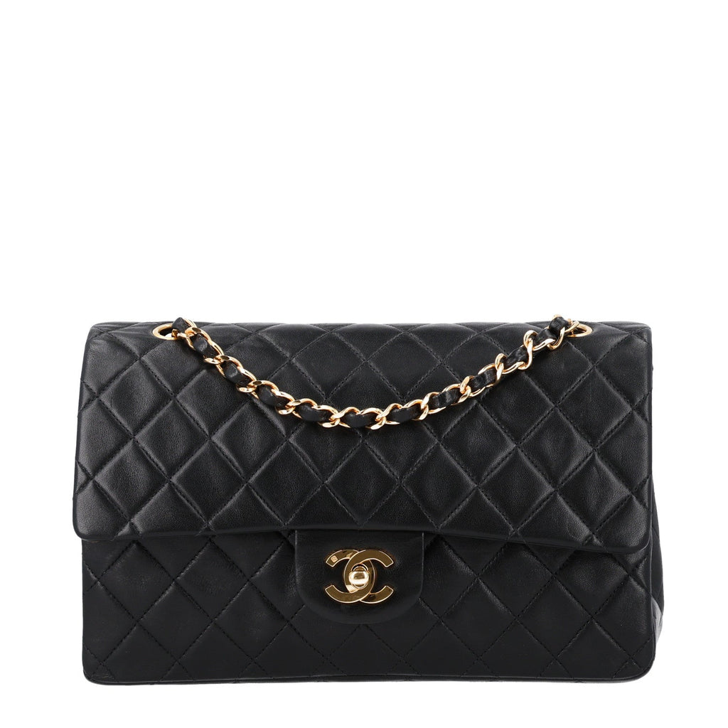 Lambskin Quilted Medium Double Flap Black wholesalehk.shop