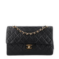 Lambskin Quilted Medium Double Flap Black wholesalehk.shop