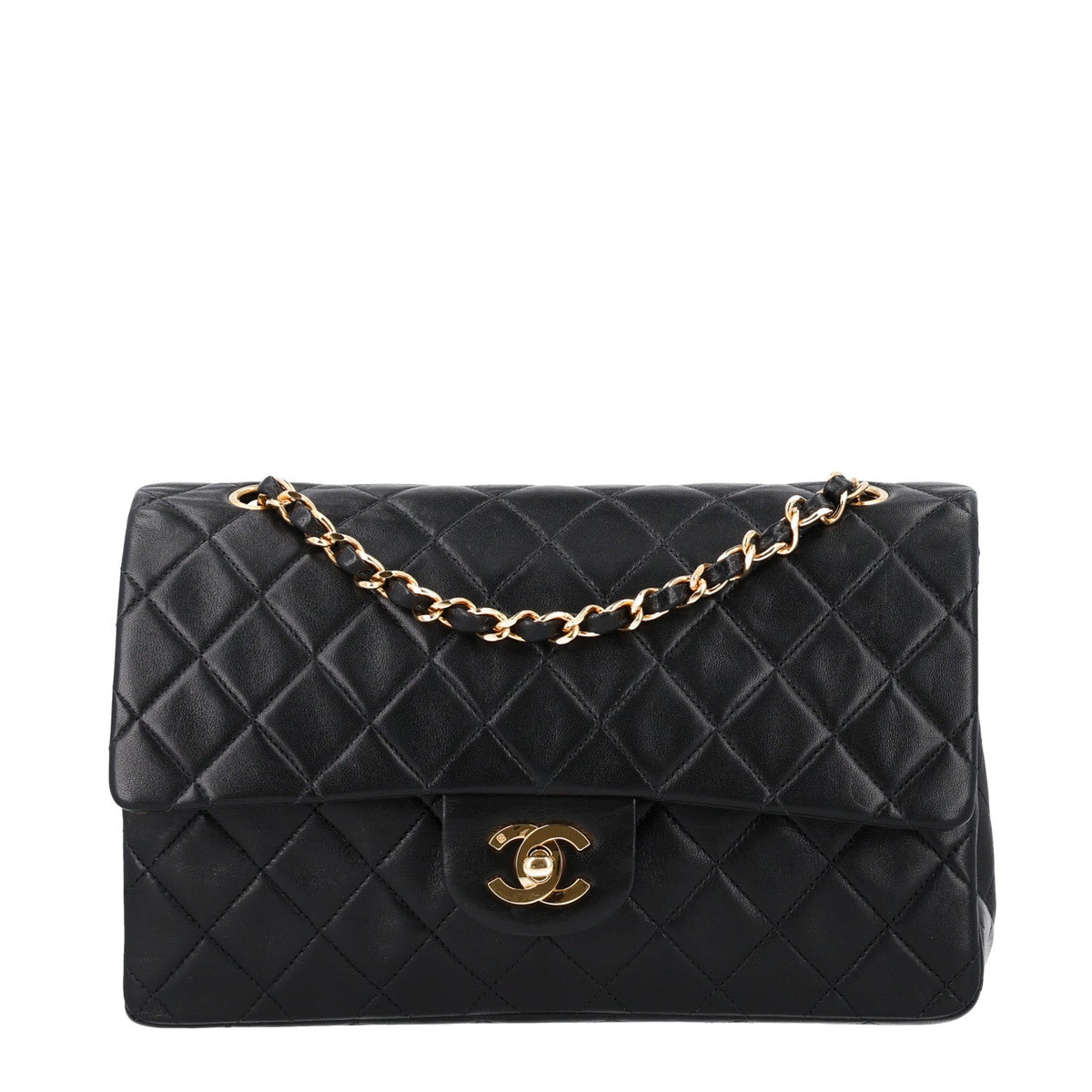 Lambskin Quilted Medium Double Flap Black wholesalehk.shop