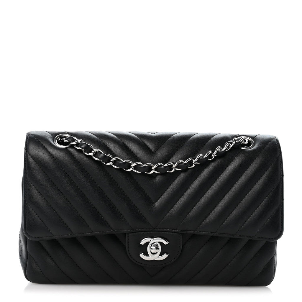 Lambskin Chevron Quilted Medium Double Flap Black wholesalehk.shop