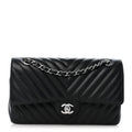 Lambskin Chevron Quilted Medium Double Flap Black wholesalehk.shop
