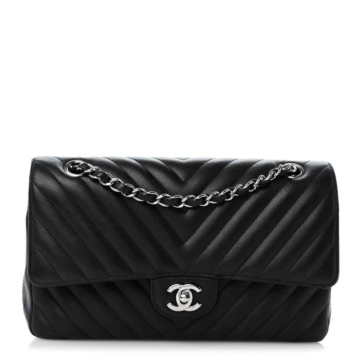 Lambskin Chevron Quilted Medium Double Flap Black wholesalehk.shop