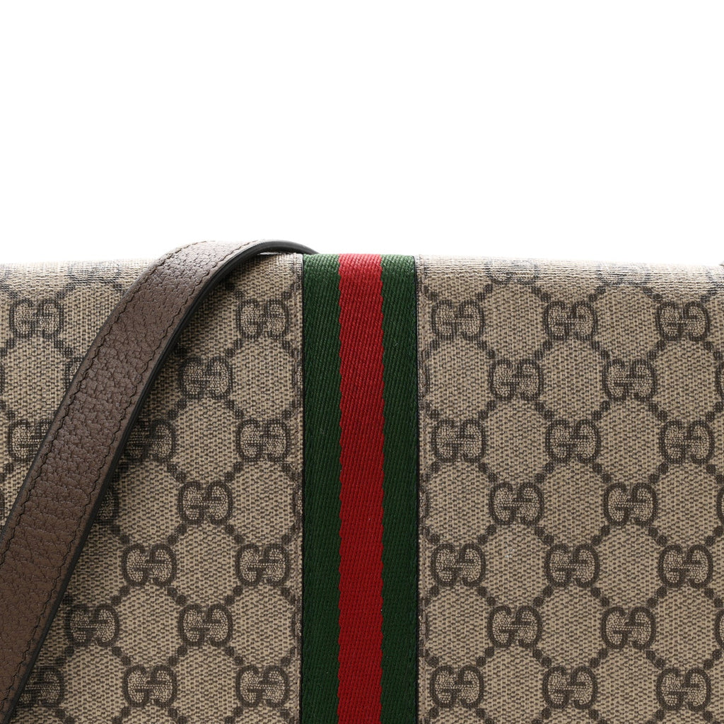 GG Supreme Monogram Web Small Ophidia Flap Messenger Bag Brown wholesalehk.shop