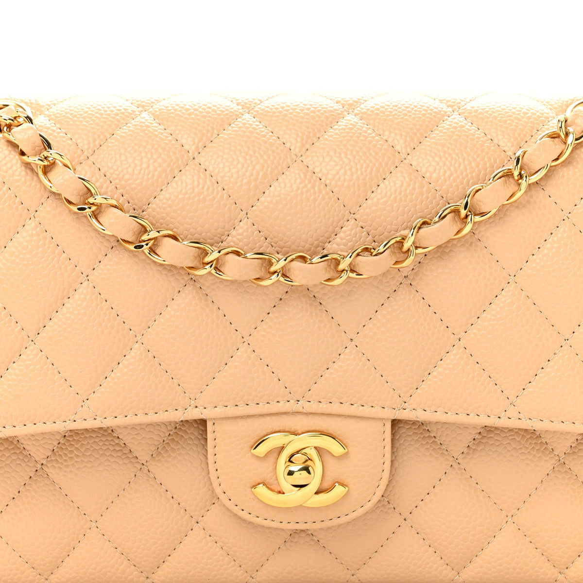 Caviar Quilted Medium Double Flap Beige wholesalehk.shop