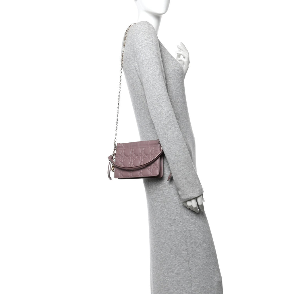 Lambskin Cannage Milly Mini Drawstring Bag Pink Peony wholesalehk.shop