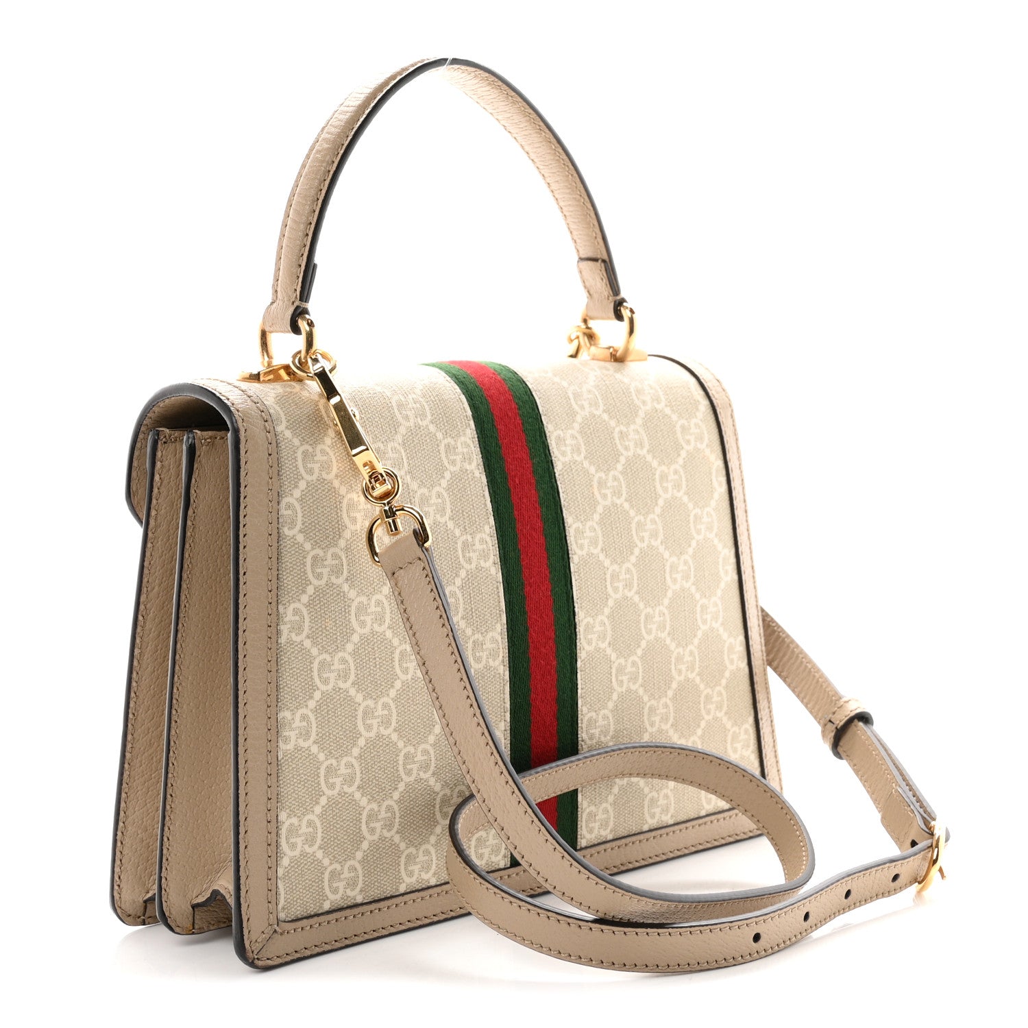 GG Supreme Monogram Textured Dollar Calfskin Web Small Ophidia Padlock Top Handle Bag Beige Mystic White Oatmeal £¨ Direct shipment via from wholesalehk.shop