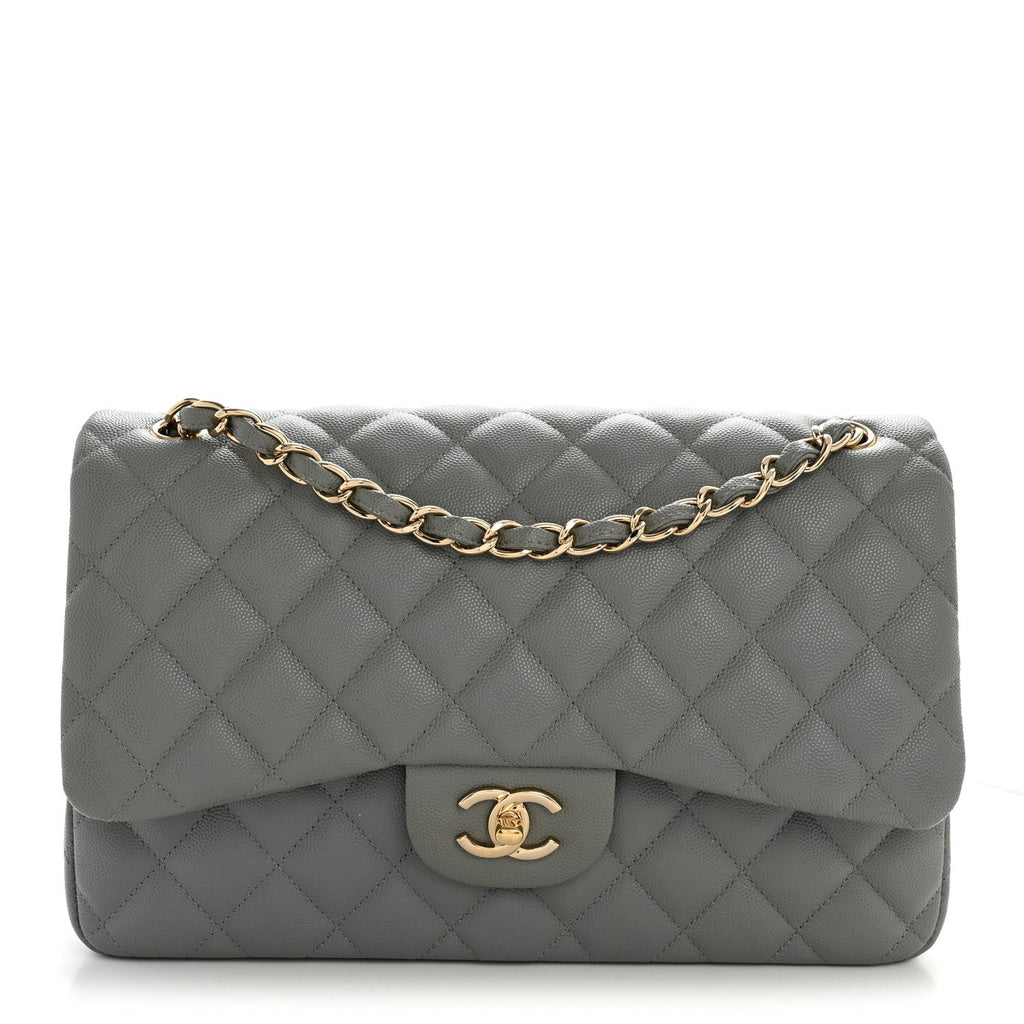 Caviar Quilted Jumbo Double Flap Grey wholesalehk.shop