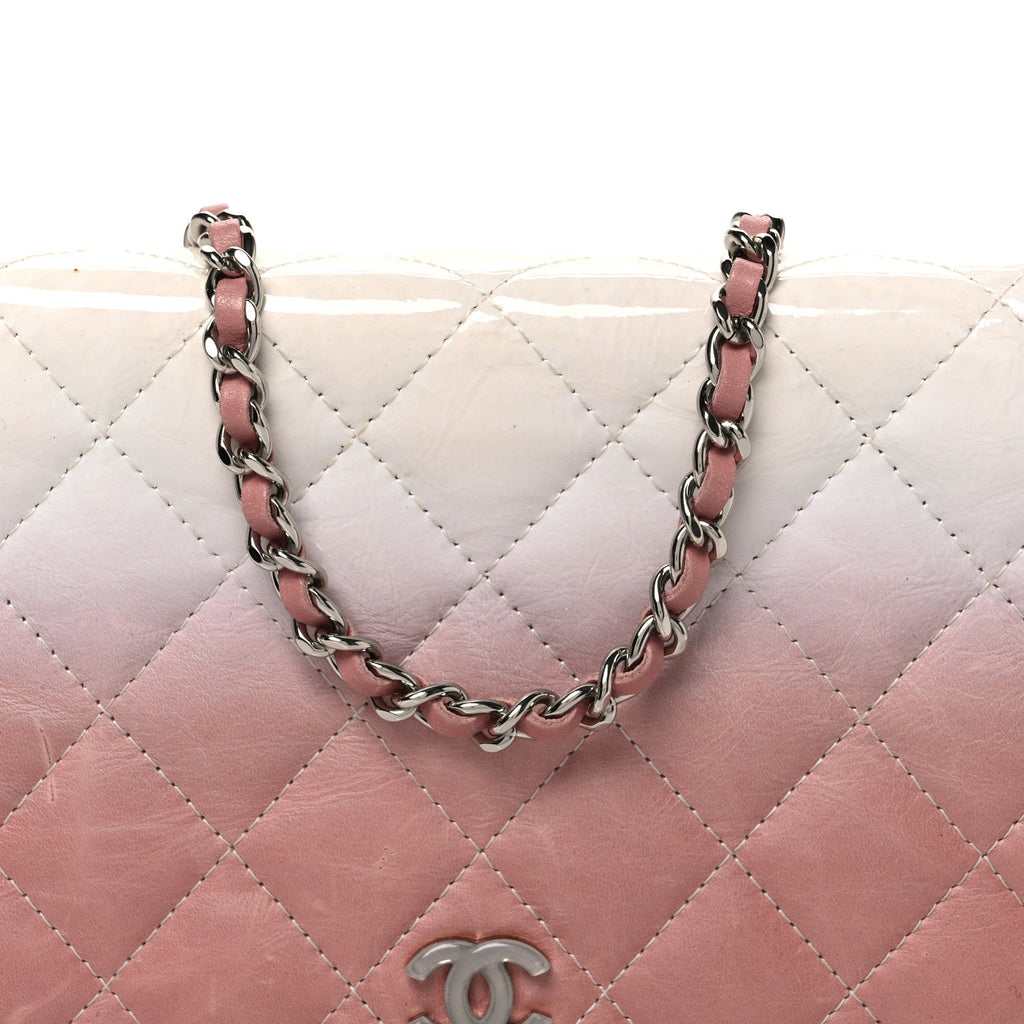 Ombre Patent Calfskin Quilted Wallet on Chain WOC Pink White wholesalehk.shop