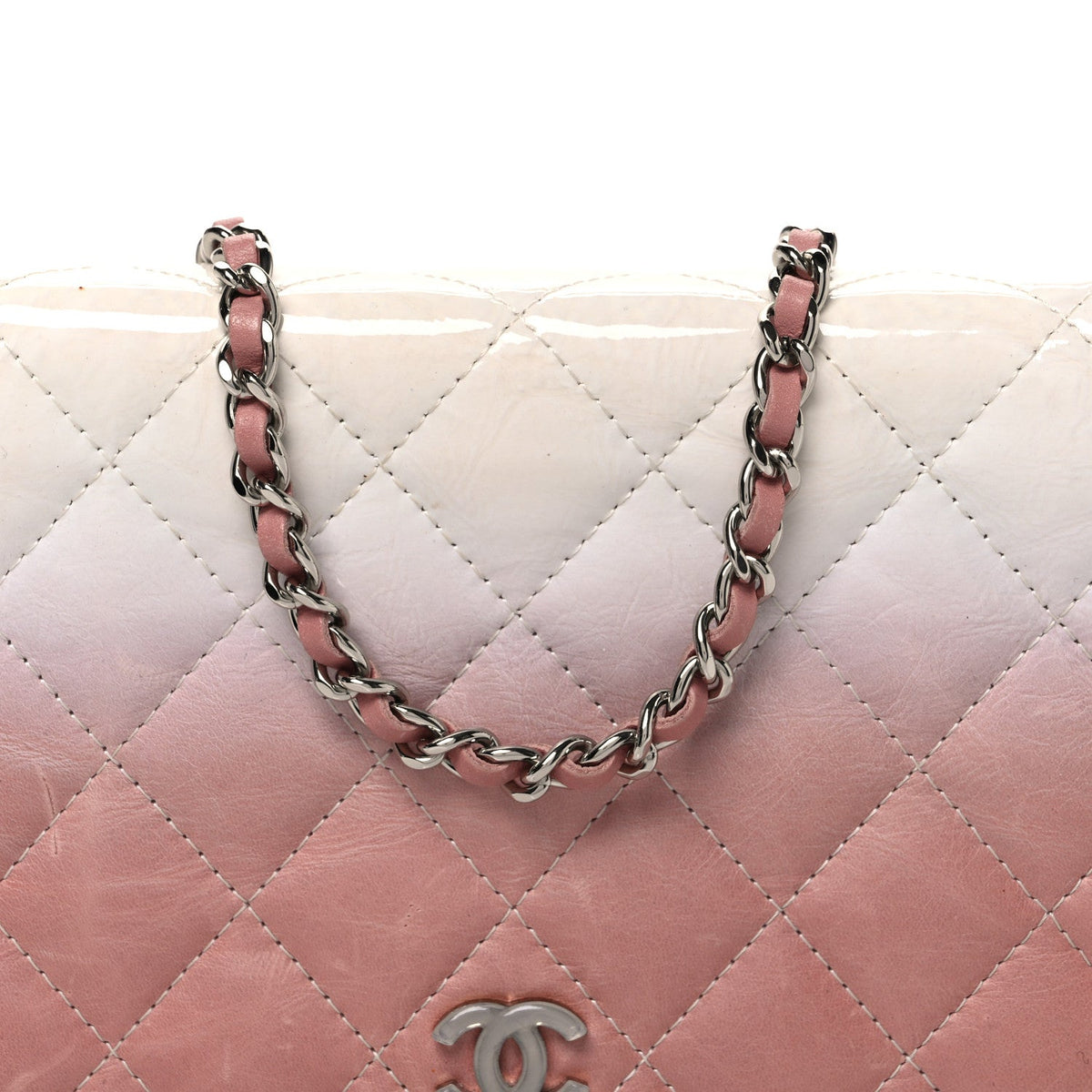 Ombre Patent Calfskin Quilted Wallet on Chain WOC Pink White wholesalehk.shop
