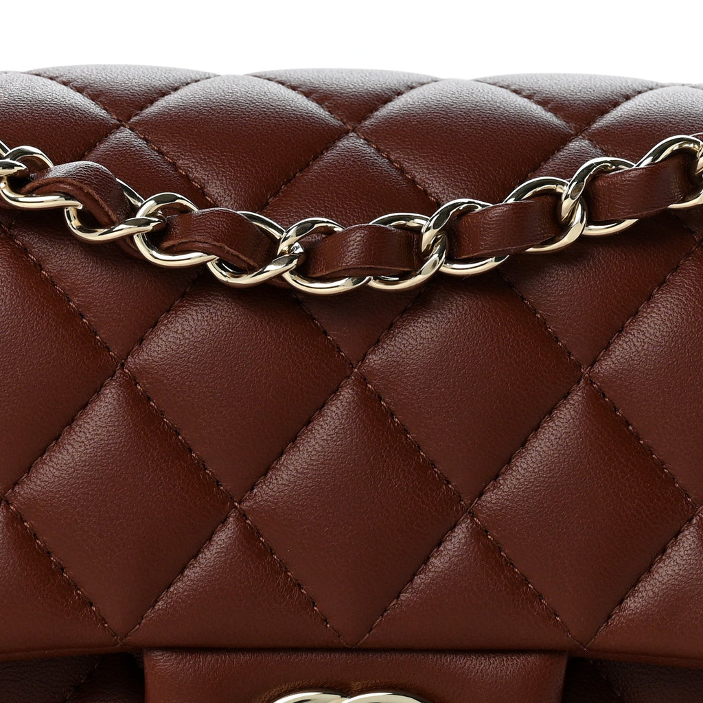 Lambskin Quilted Small Double Flap Dark Brown wholesalehk.shop