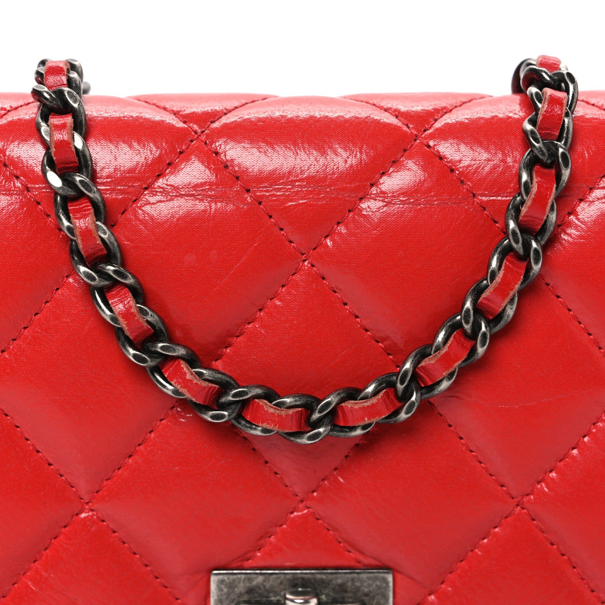 Glazed Calfskin Quilted Reissue Wallet On Chain WOC Red wholesalehk.shop