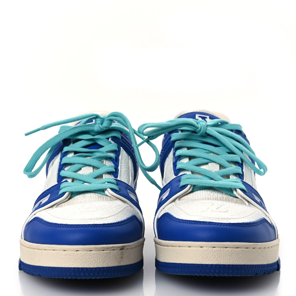 Calfskin Embossed Monogram Mens LV Trainer Sneakers 8.5 Blue £¨ Direct shipment via from wholesalehk.shop