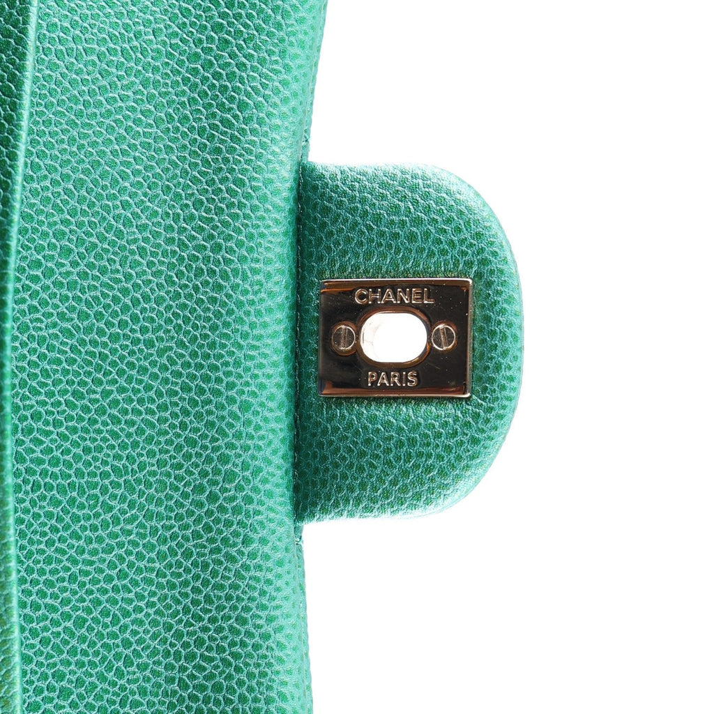 Metallic Caviar Quilted Medium Double Flap Green wholesalehk.shop