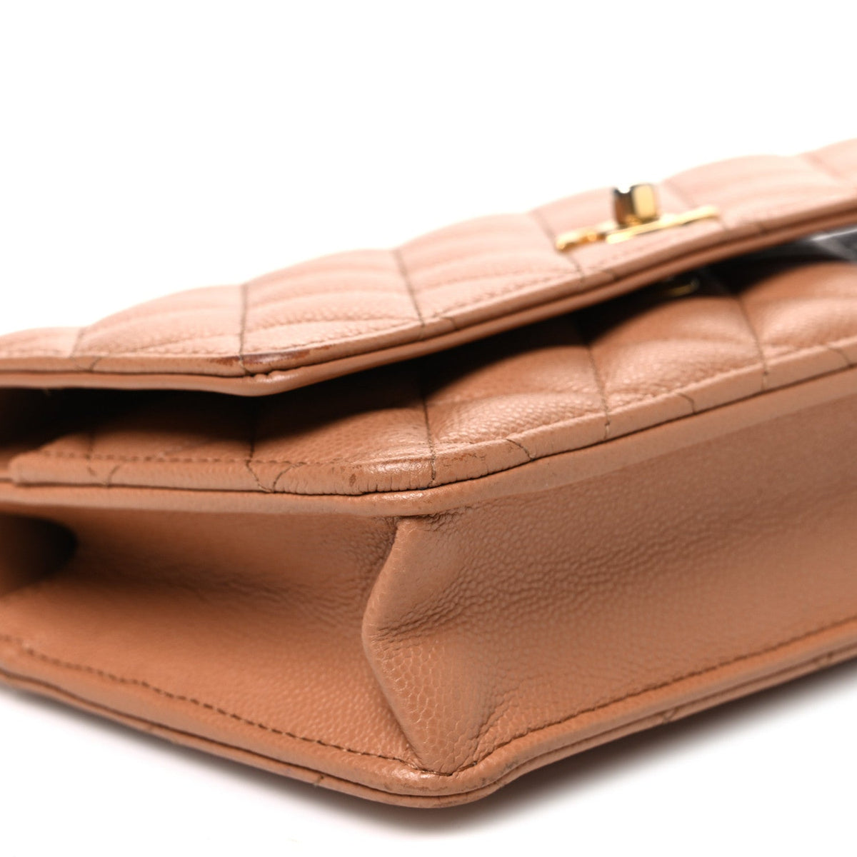 Shiny Caviar Quilted Pick Me Up Wallet On Chain WOC Beige wholesalehk.shop