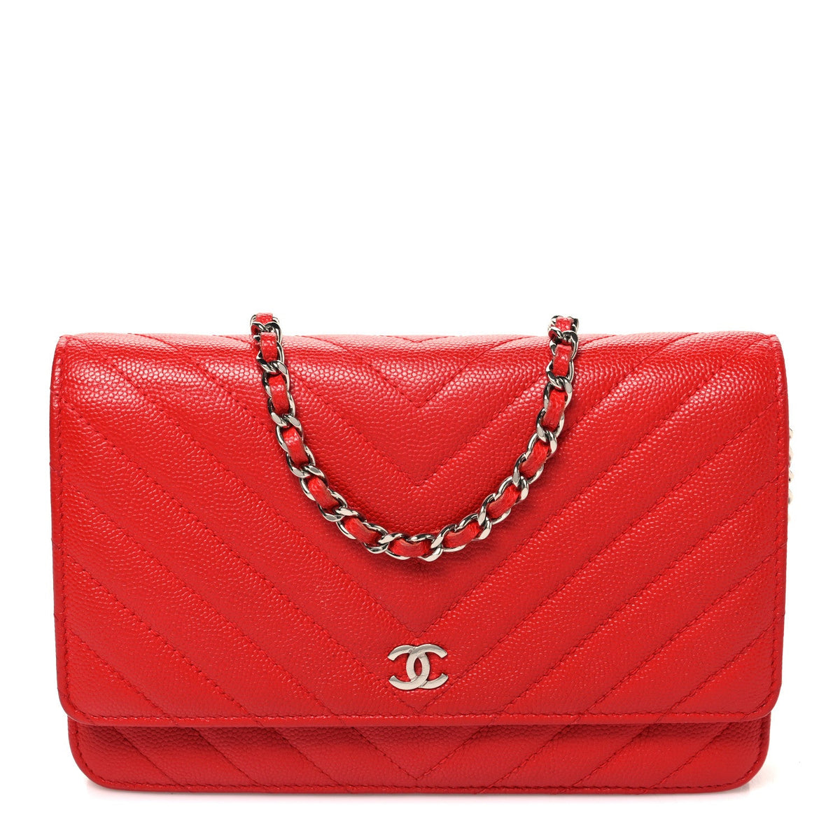 Caviar Chevron Quilted Wallet On Chain WOC Red wholesalehk.shop