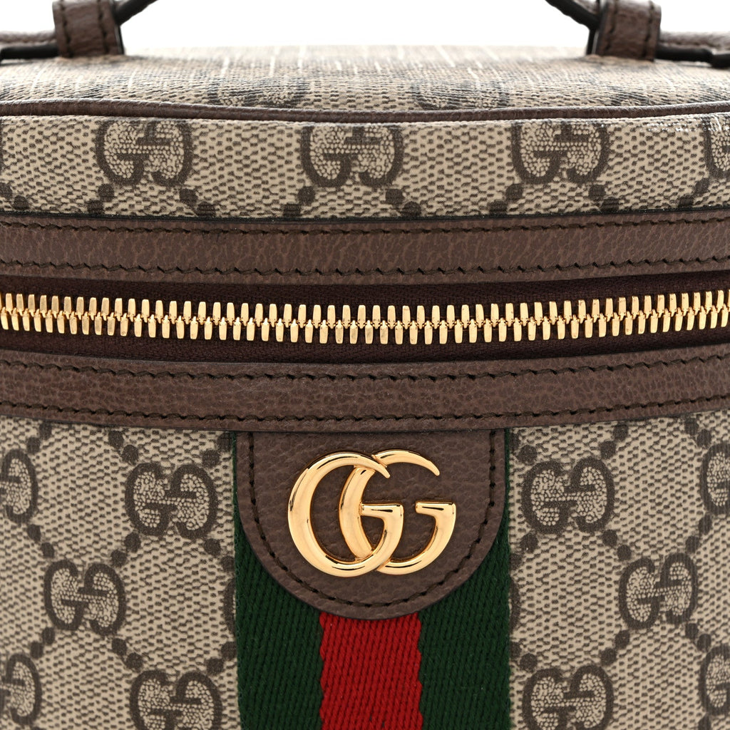 GG Supreme Monogram Textured Calfskin Web Ophidia Vanity Cosmetic Case Beige Ebony New Acero wholesalehk.shop