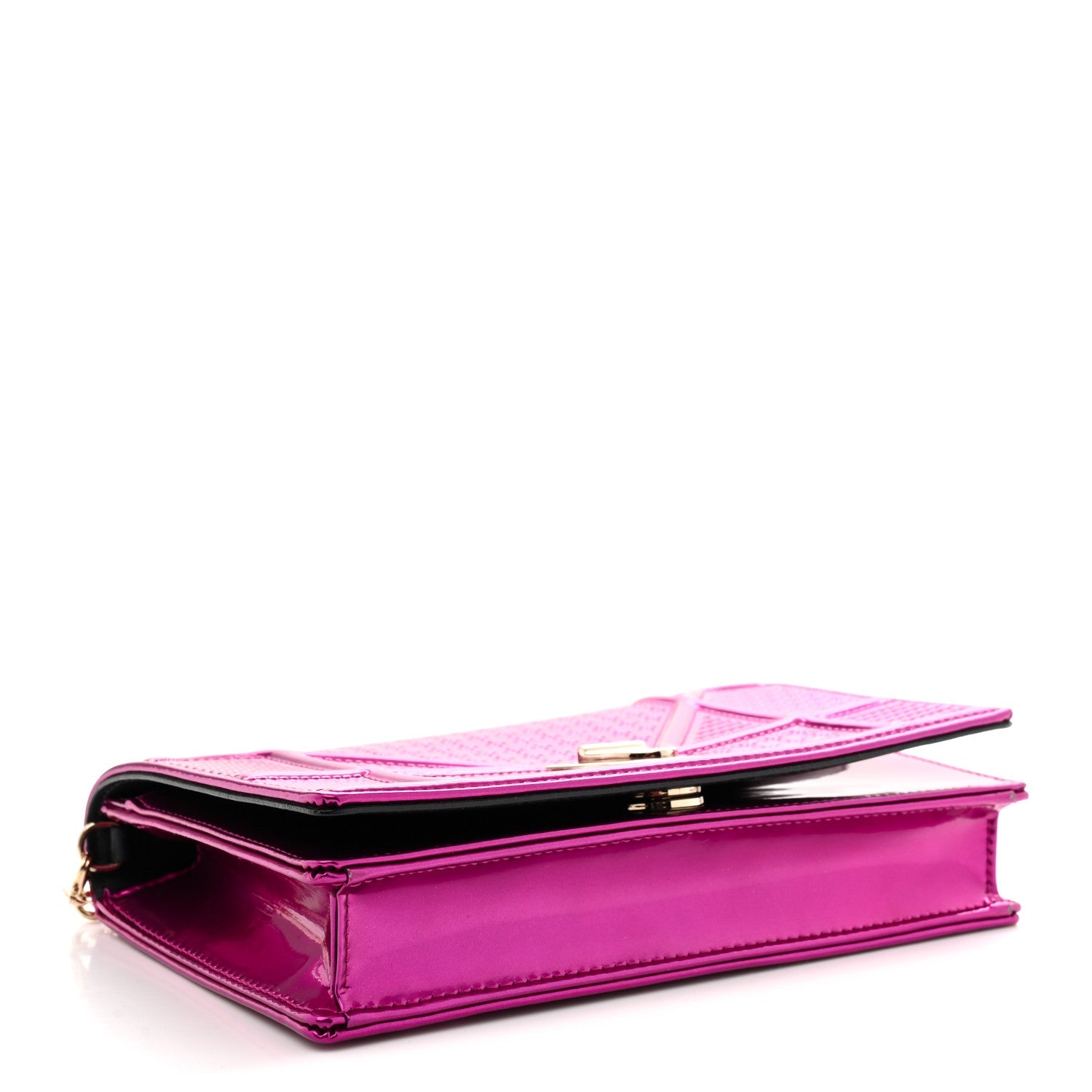 Metallic Patent Micro-Cannage Diorama Wallet on Chain Pouch Pink ¡§ Direct shipment via from wholesalehk.shop