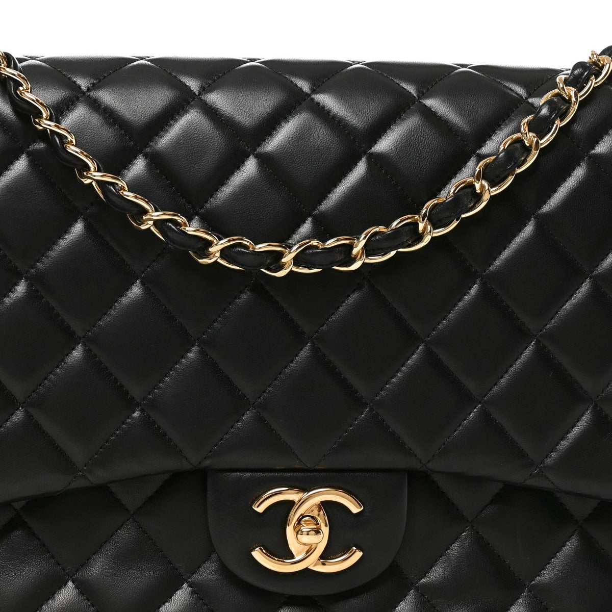 Lambskin Quilted Maxi Double Flap Black wholesalehk.shop