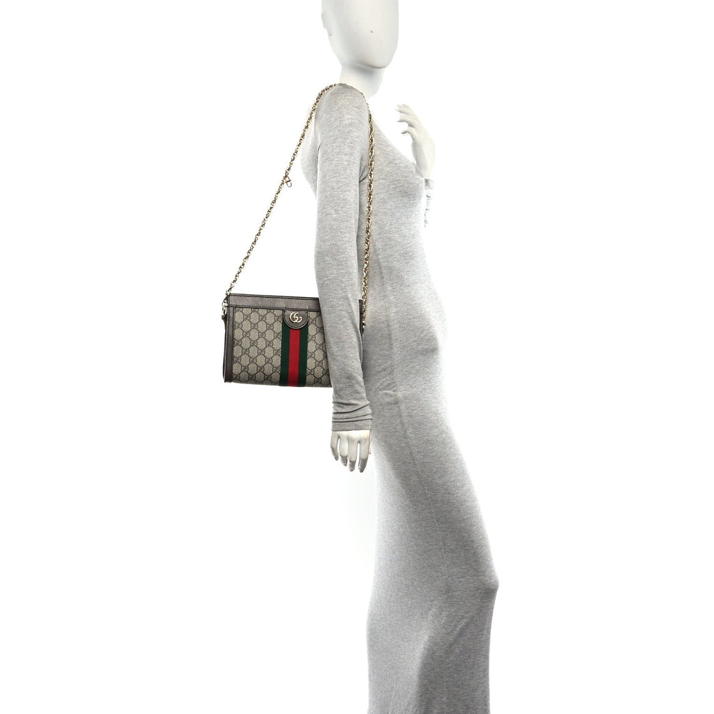 GG Supreme Monogram Web Small Ophidia Chain Shoulder Bag Brown wholesalehk.shop