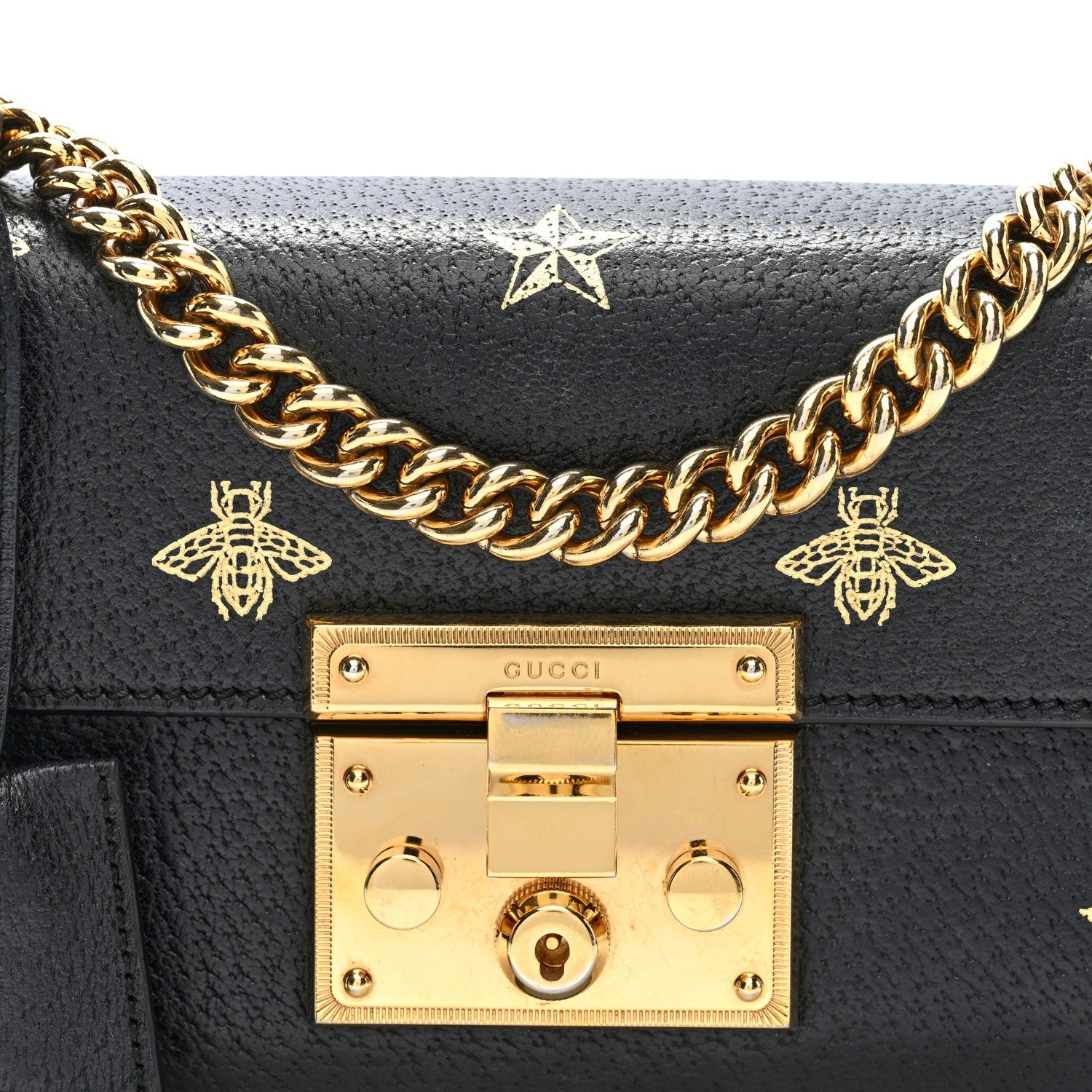 Grained Calfskin Bee Star Small Padlock Shoulder Bag Black £¨ Direct shipment via from wholesalehk.shop