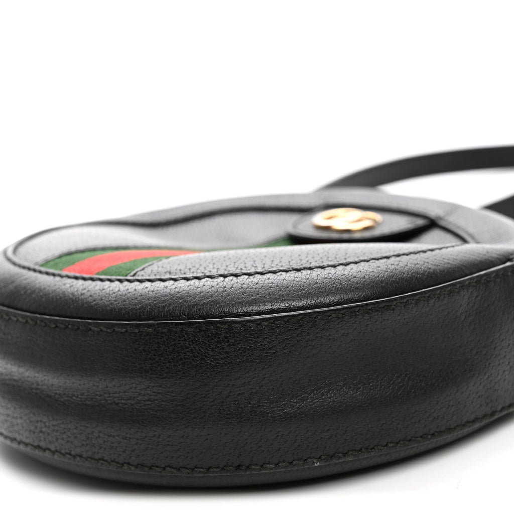 Grained Calfskin Web Mini Ophidia Round Shoulder Bag Black wholesalehk.shop