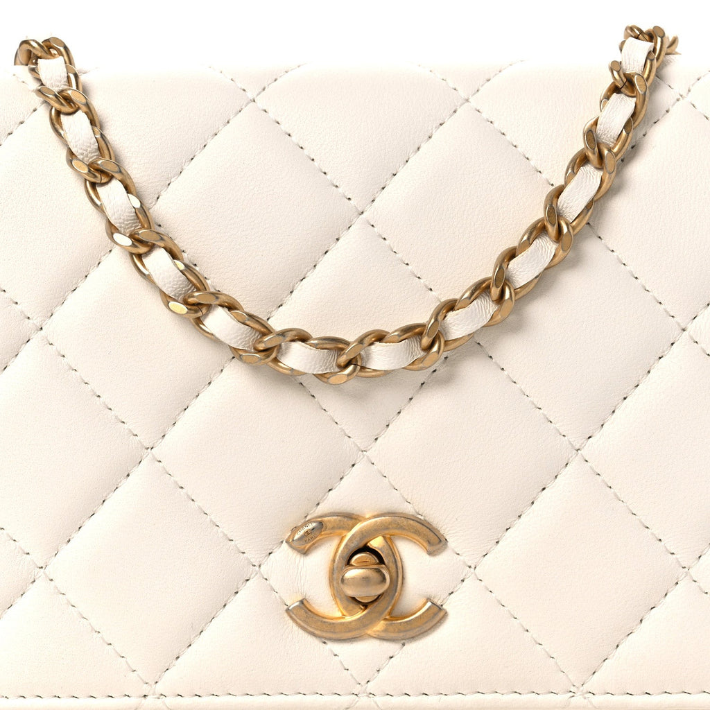 Lambskin Quilted CC Pearl Crush Wallet on Chain WOC White wholesalehk.shop