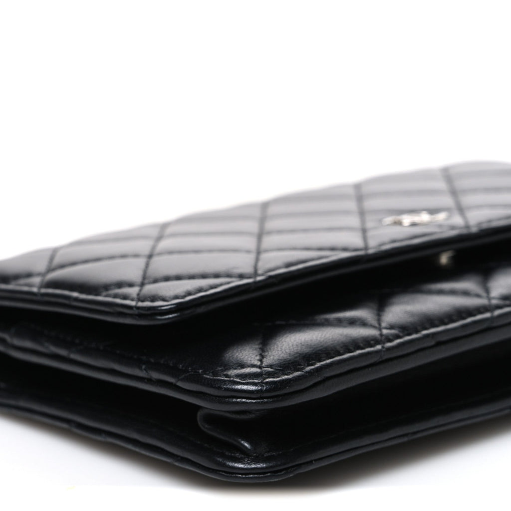 Lambskin Quilted Wallet On Chain WOC Black wholesalehk.shop
